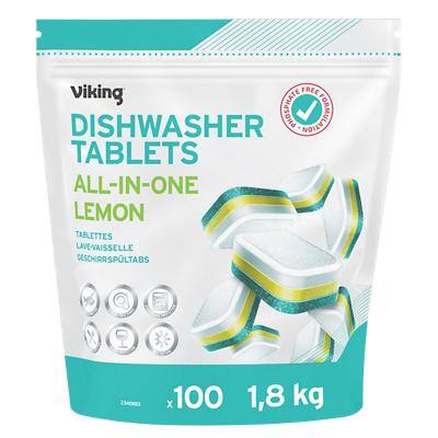 Tablettes pour lave-vaisselle Viking Tout-en-un Citron sans phosphate Parfum frais Paquet de 100
