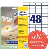 Mini étiquettes Avery L4736REV-25 Multi-usages Repositionnables 45,7 x 21,2 mm Blanc 25 Feuilles de 48 Étiquettes