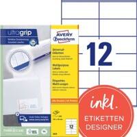 Étiquettes universelles AVERY Zweckform 3424 Ultragrip Blanc A4 105 x 48 mm 100 Feuilles de 12 Étiquettes