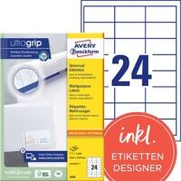 Étiquettes universelles AVERY Zweckform 3658 Ultragrip Blanc A4 64,6 x 33,8 mm 100 Feuilles de 24 Étiquettes