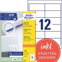 Étiquettes universelles AVERY Zweckform 3659 Ultragrip Blanc A4 97 x 42,3 mm 100 Feuilles de 12 Étiquettes