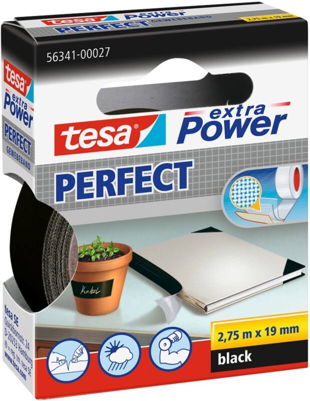 Rubans toilés tesa extra Power Perfect Noir 19 mm (l) x 2,75 m (L)