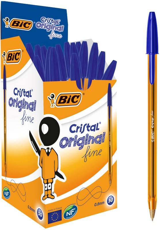 Stylo-bille BIC Cristal Original Fine Bleu 0,3 mm Fin Bille 50 Unités