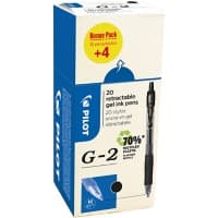 Roller encre gel Pilot G2 Rétractable Noir 0,4 mm Moyen Conique Rechargeable 70% Recyclé 20 Unités
