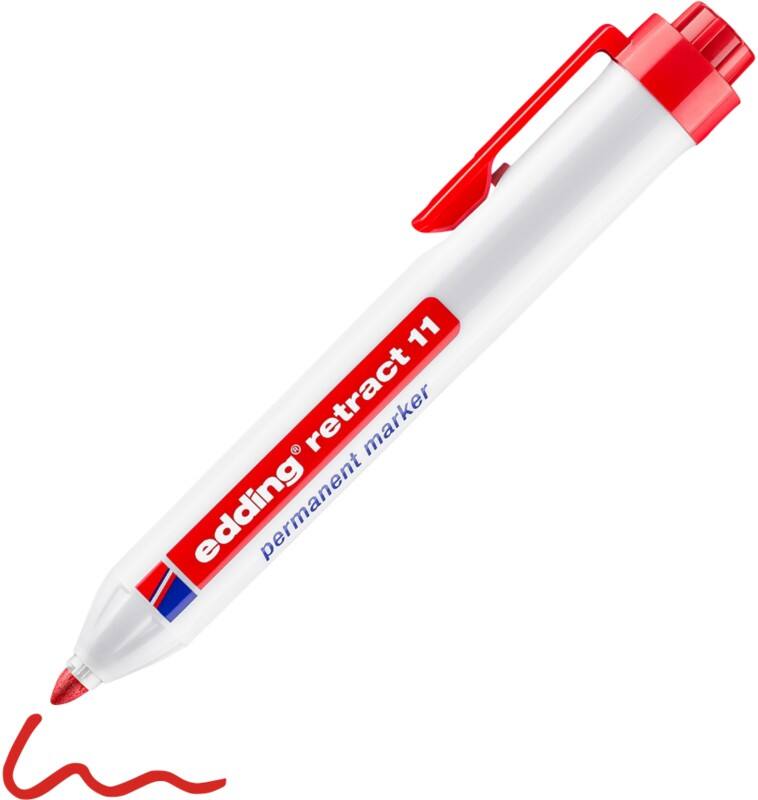 Marqueur permanent Retract 11 edding Moyen Ogive 3 mm Rouge Rechargeable Résistant à l'eau