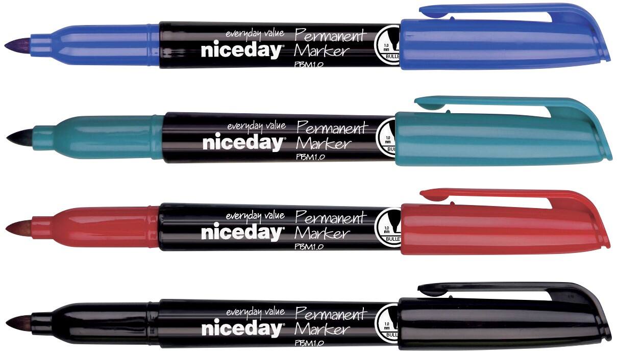 Marqueur permanent Niceday PBM1.0 Moyenne Pointe Ogive Assortiment 4 Unités