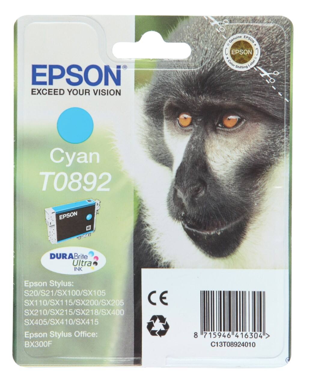 Cartouche jet d'encre Epson D'origine T0892 Cyan C13T08924011