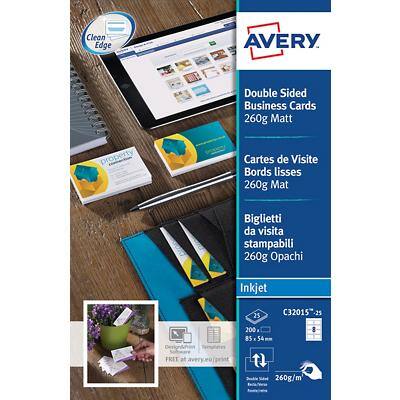 Cartes de visite Avery C32015-25 85 x 54 mm 260 g/m² Blanc 200 Unités
