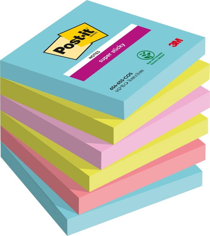 Notes Super Sticky Post-it Cosmic 76 x 76 mm Assortiment Carré 6 Blocs de 90 Feuilles