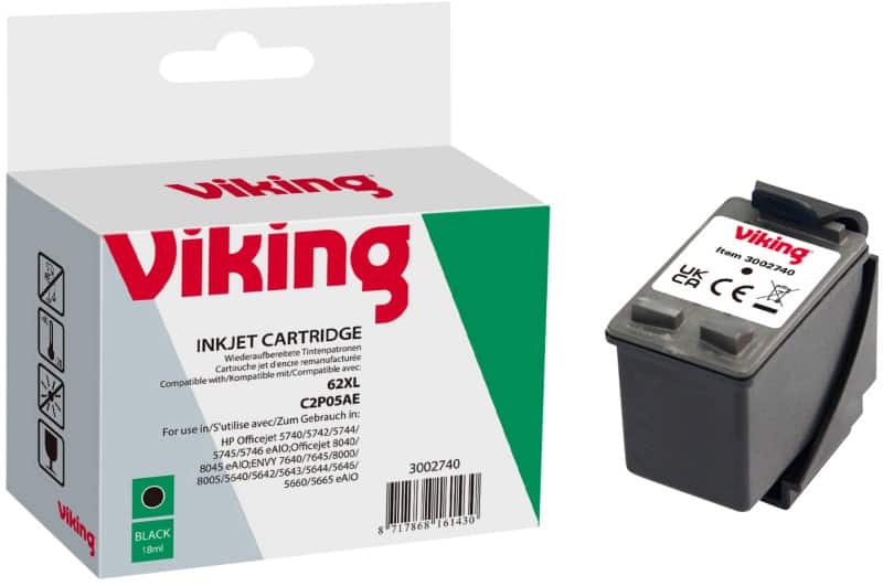 Cartouche jet d'encre Viking 62XL Compatible HP C2P05AE Noir