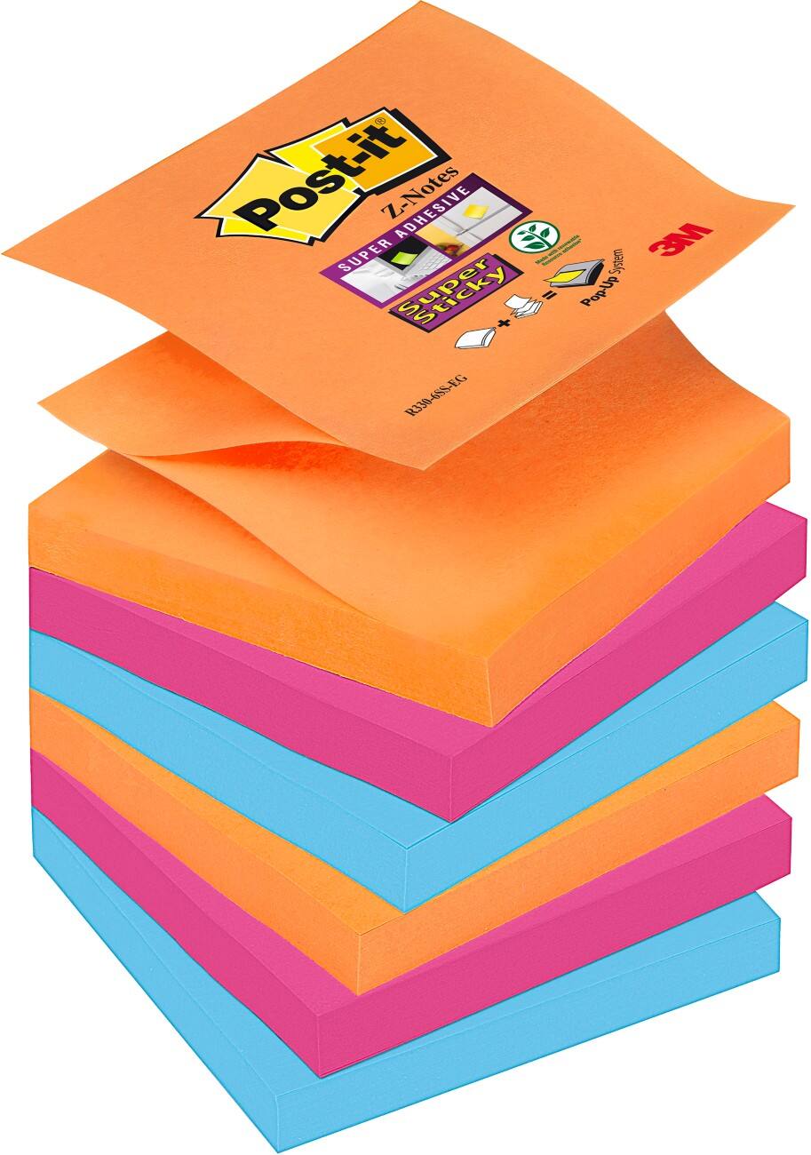 Notes adhésives Post-it Super Sticky 76 x 76 mm Couleurs Bangkok 6 Blocs de 90 Feuilles