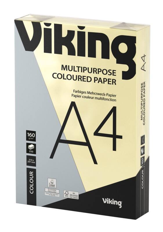 Papier couleur A4 Viking Jaune 160 g/m² Lisse 250 Feuilles