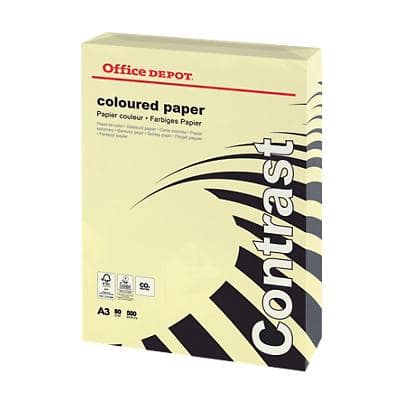 Papier couleur Office Depot A3 Jaune pastel 80 g/m² Lisse 500 Feuilles