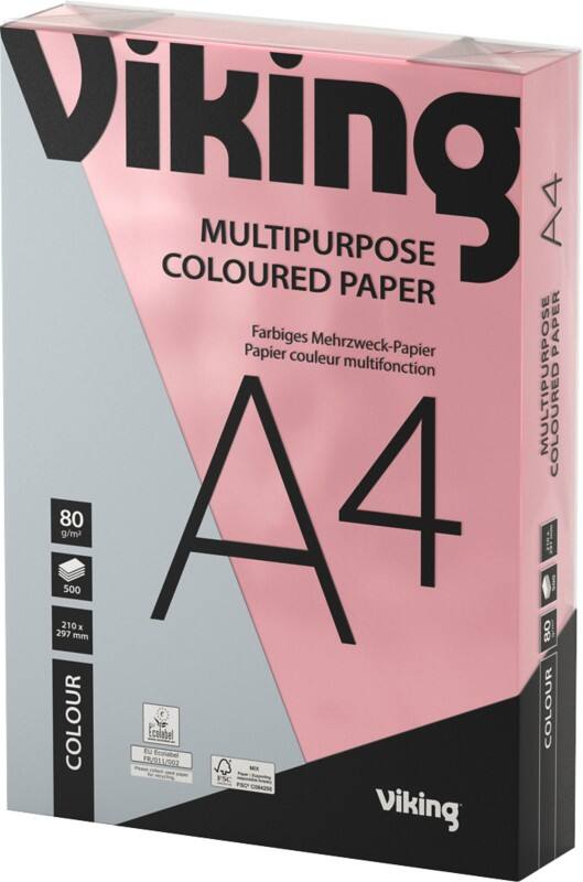 Papier couleur A4 Viking Rose 80 g/m² Lisse 500 Feuilles