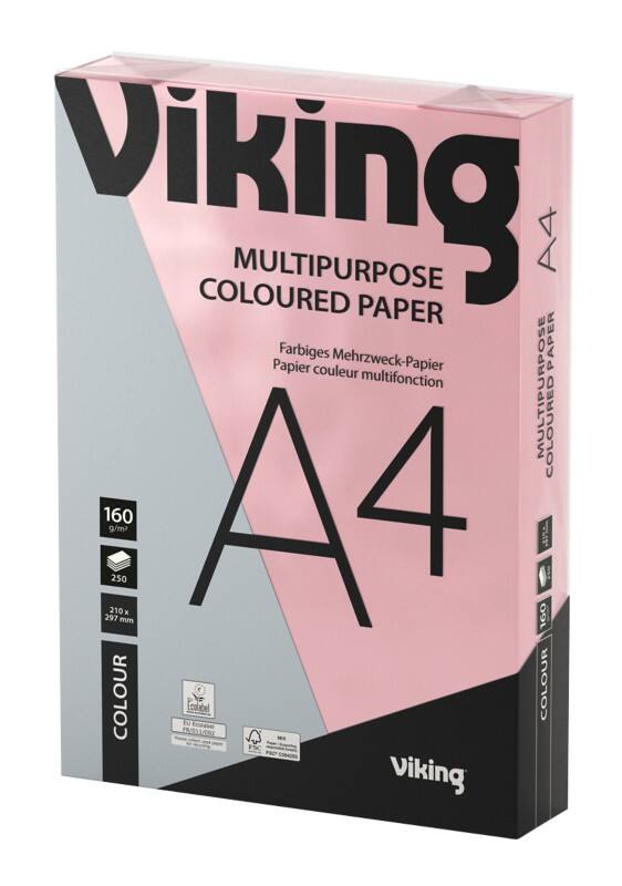 Papier couleur A4 Viking Rose 160 g/m² Lisse 250 Feuilles