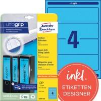 Étiquettes pour dos de classeur Avery L4767-20 Bleu A4 61 mm 20 Feuilles de 4 Étiquettes