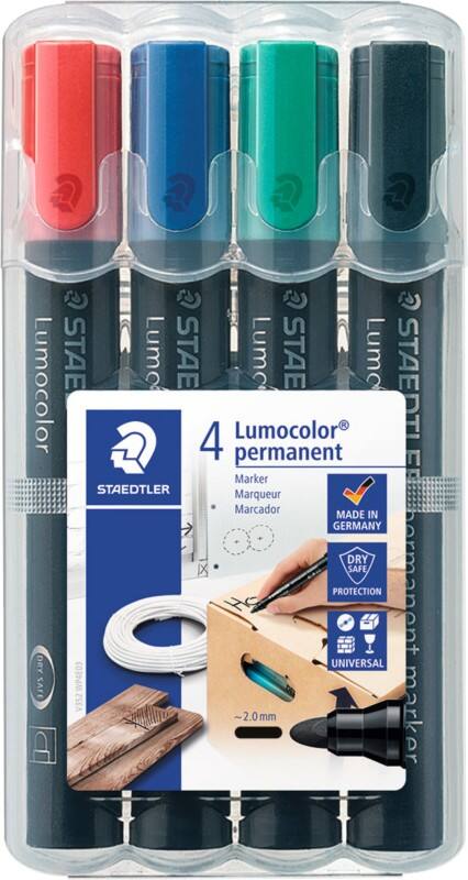 Marqueur permanent STAEDTLER Lumocolor 352 Moyen Ogive - 2 mm Assortiment Rechargeable 4 Unités