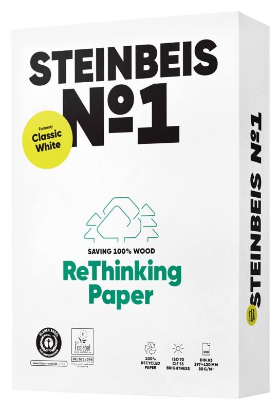 Papier imprimante Steinbeis Classic No.1 A3 100% Recyclé 80 g/m² Lisse Ultra blanc 500 Feuilles
