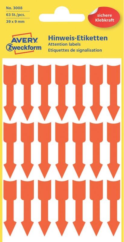 Pastilles autocollantes Avery 3008 Adhésif Rouge clair 39 x 9 mm 3 Feuilles de 21 Étiquettes
