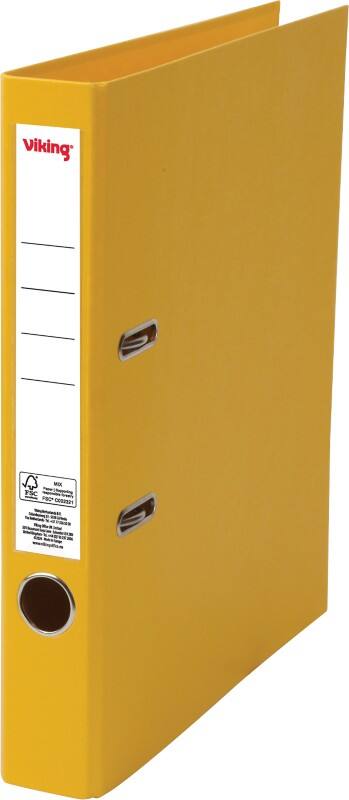Classeur à levier Viking Étroit A4 50 mm Jaune 2 Anneaux Plastique Mat Portrait