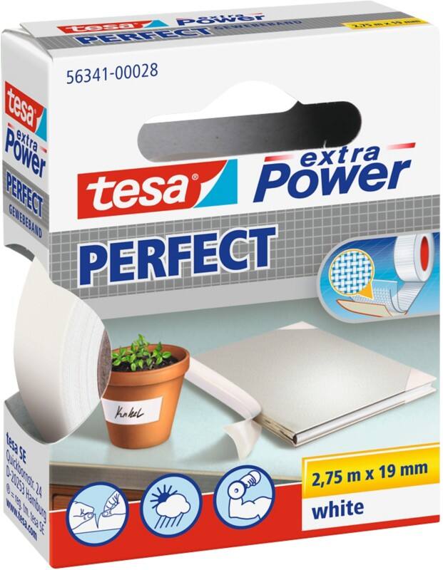 Rubans toilés tesa extra Power Perfect Blanc 19 mm (l) x 2,75 m (L) Tissu