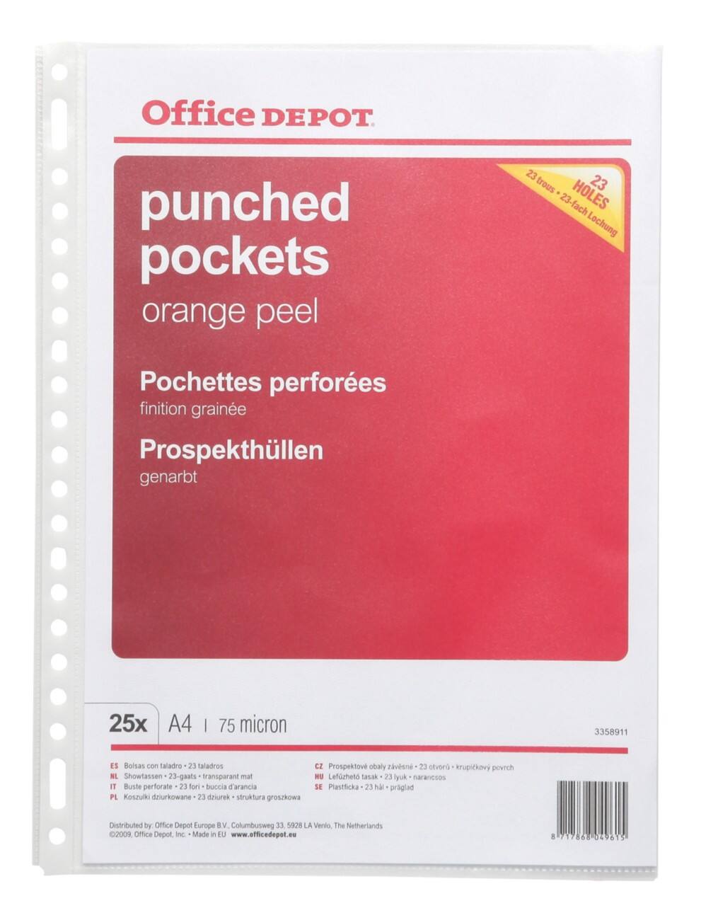 Pochettes de présentation perforées Office Depot A4 23 trous Transparent polypropylène 75 microns 21 x 29,7 cm 25 unités