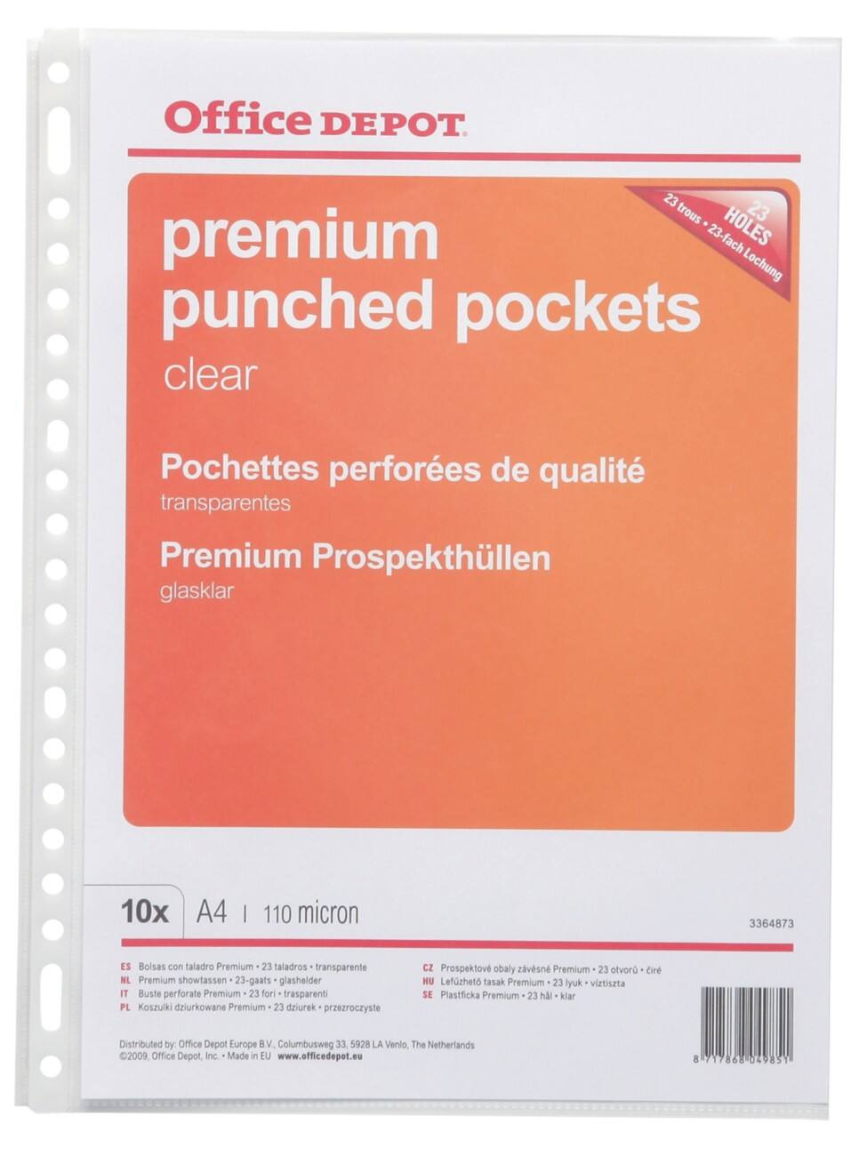 Pochettes perforées Office Depot A4 23 trous polypropylène 110 microns 21 x 29,7 cm 10 unités