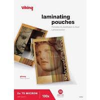 Pochette de plastification Viking A4 Brillant 75 microns (2 x 75) Transparent 100 Unités