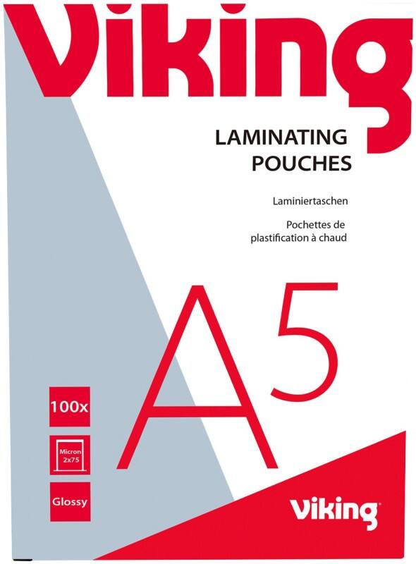 Pochettes de plastification Viking A5 Brillant 75 microns (2 x 75) Transparent 100 Unités