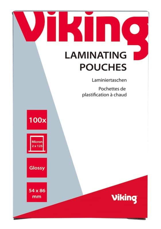 Pochette de plastification Viking Carte de visite & Carte de crédit Brillant 125 microns (2 x 125) Transparent 100 Unités