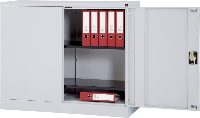 Armoire à portes battantes Realspace Acier 2 Étagères Verrouillable 1200 x 420 x 1000 mm Argenté