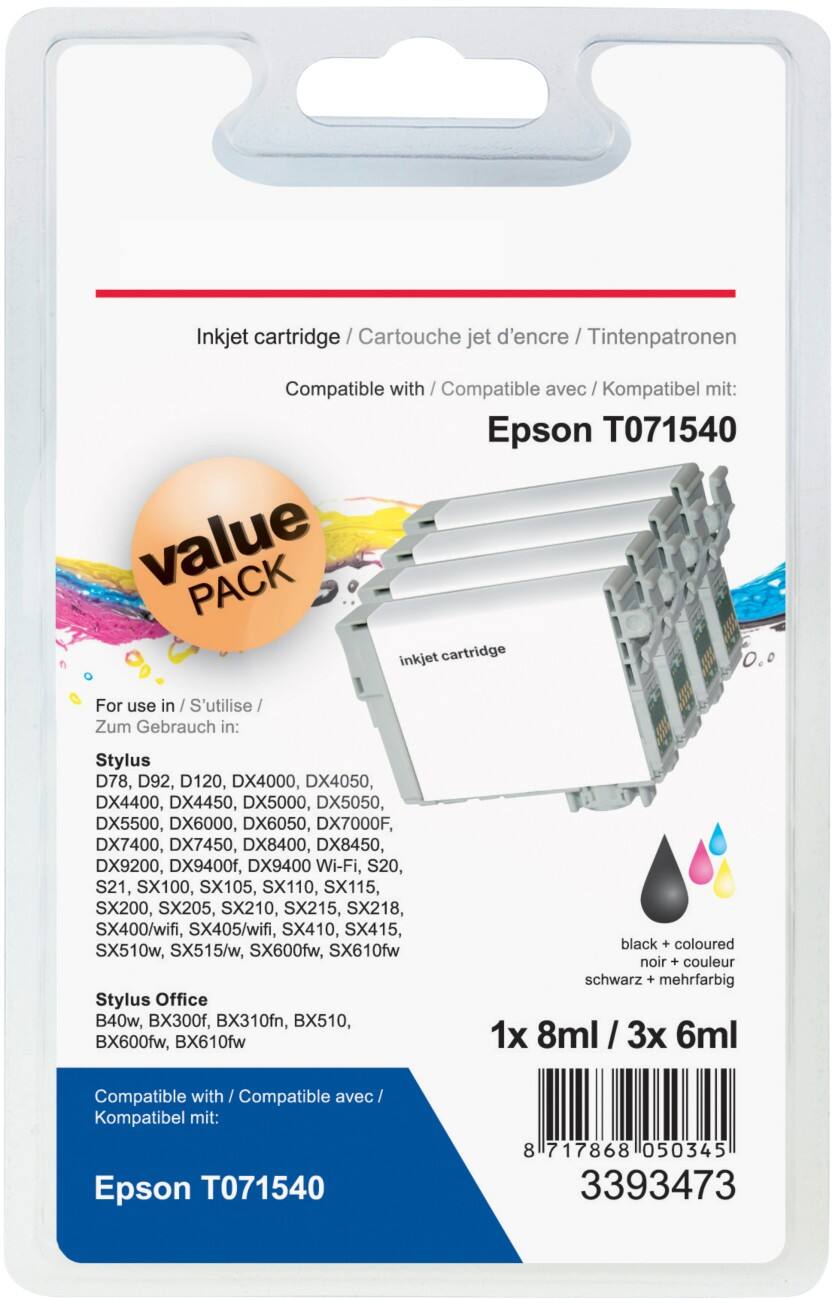 Cartouche jet d'encre Office Depot Compatible Epson T0715 Noir et 3 Couleurs C13T07154010 4 Unités