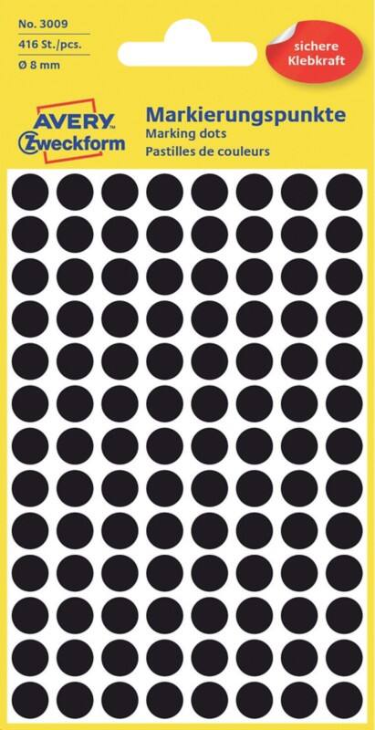 Pastilles autocollantes Avery Rond Adhésif Spécial Noir 4 Feuilles de 104 Étiquettes