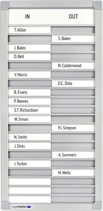 Tableau d’absence Legamaster Professional Montage mural 26 (L) x 54 (H) cm Aluminium, Plastique Gris