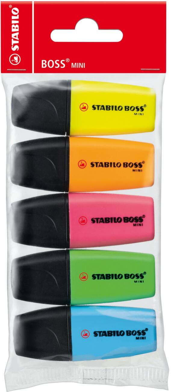 Surligneur STABILO Boss Mini Biseauté Assortiment de couleurs 5 Unités