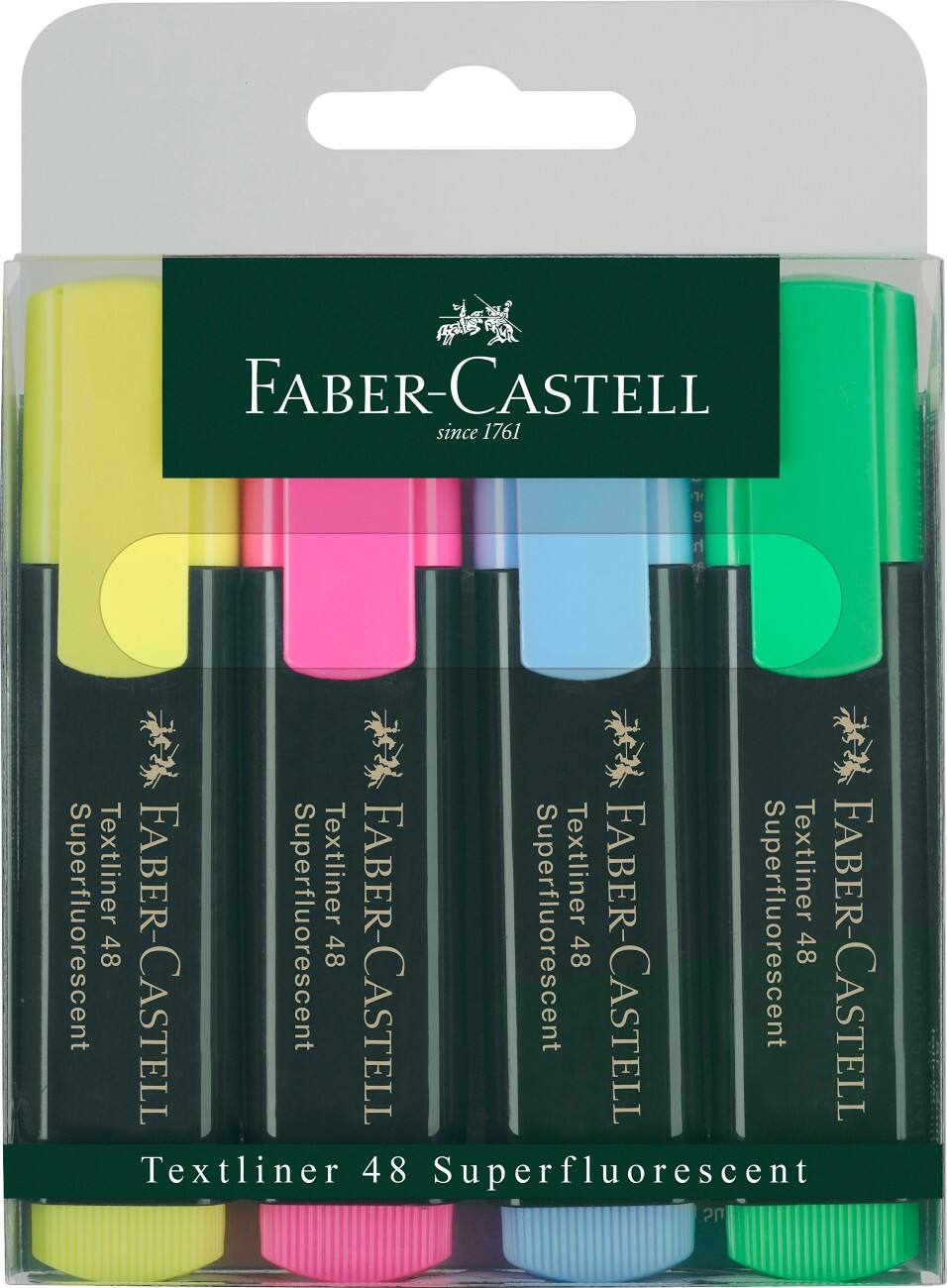 Surligneur Faber-Castell Textliner 48 Biseautée Rose, Bleu, Vert, Jaune 4 Unités