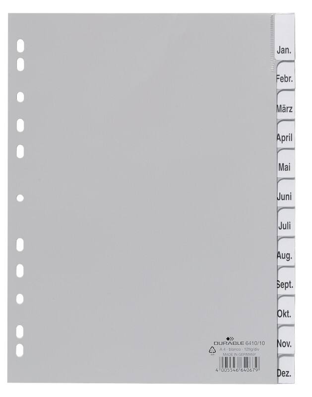 Intercalaires mensuels Jan - Dec DURABLE A4 Gris 12 intercalaires PP (Polypropylène) 11 Perforations 6410