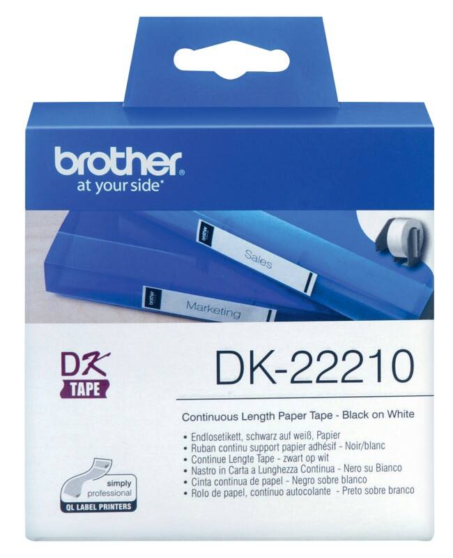 Rouleau d'étiquettes Brother QL Authentique DK-22210 DK-22210 Autocollantes Noir sur Blanc 29 x 29 mm