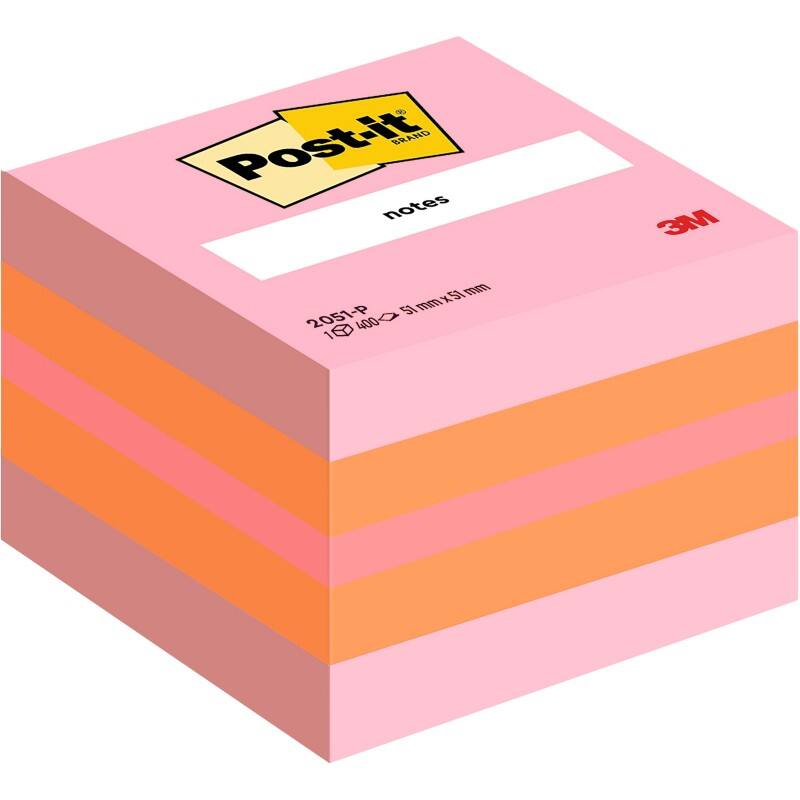 Notes adhésives Post-it 51 x 51 mm Rose-Orange fluo 400 Feuilles