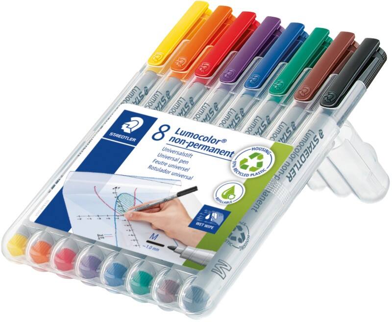Marqueur OHP/DVD STAEDTLER Lumocolor 315 97% Recyclé Moyen Ogive 1 mm Assortiment Rechargeable 8 Unités