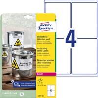 Étiquettes résistantes aux intempéries AVERY Zweckform Heavy Duty A4 Blanc 99.1 x 139 mm 20 Feuilles de 4 Étiquettes