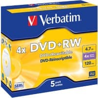 DVD + RW Verbatim 4 x 4,7 Go Argenté mat Jewel Case 5 unités