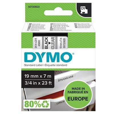 Ruban d'étiquettes Dymo D1 S0720820 / 45800 d'origine Autocollantes Noir  sur transparent 19 mm x 7 m