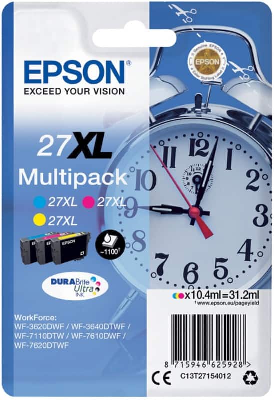 Cartouche jet d'encre Epson 27XL D'origine C13T27154012 Cyan, jaune, magenta Multipack 3 Unités