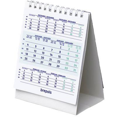 Calendrier de bureau Brepols Table Top Calendar 2024 3 Mois par page Blanc  Anglais