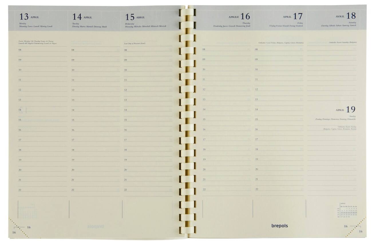Recharge pour agenda Brepols Timing 1 Semaine sur 2 pages 2022 Crème