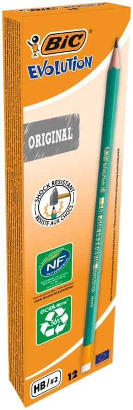 Crayon BIC Ecolutions™ Evolution HB-Medium avec gomme Gris 12 Unités