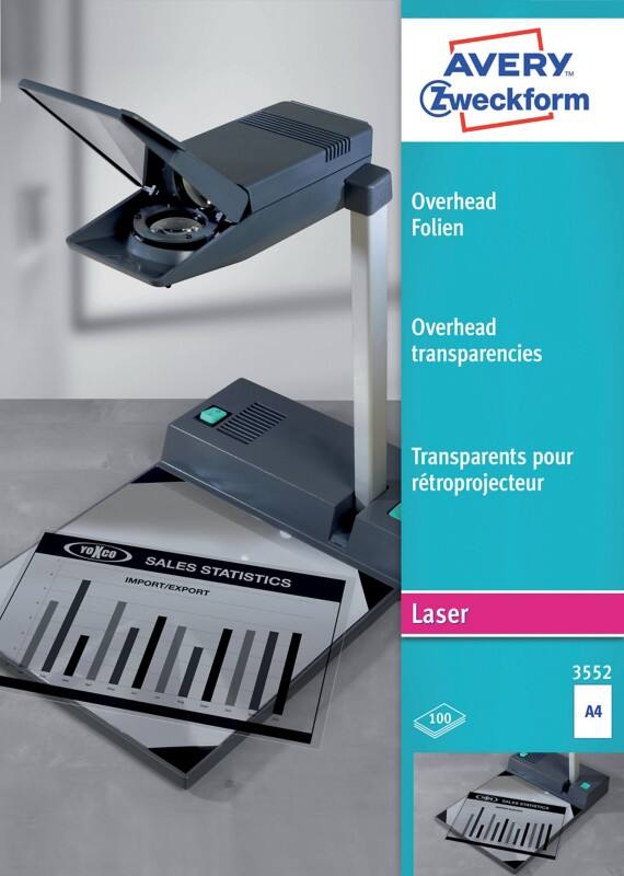 Film transparent pour rétroprojecteur Avery A4 3552 100 Feuilles