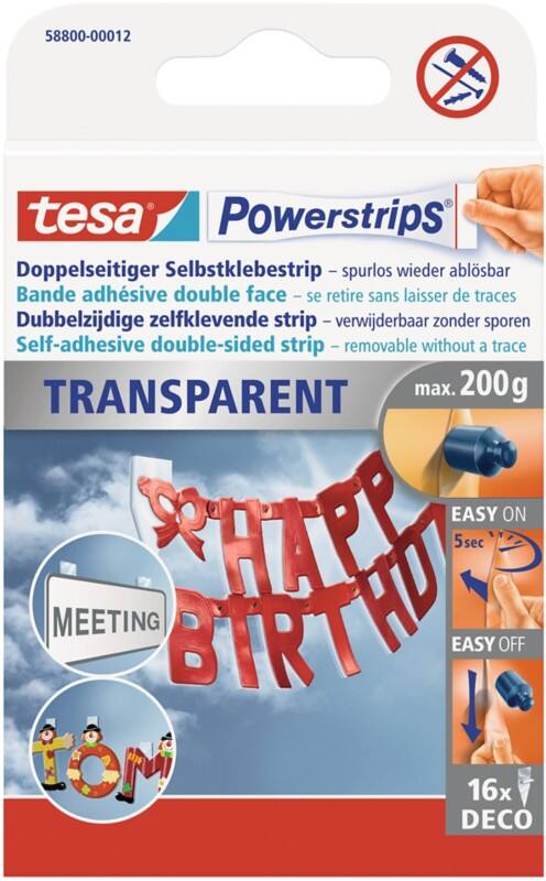 Ruban adhésif tesa Powerstrips Transparent 15 mm (L) x 0,081 m (L) 16 Unités