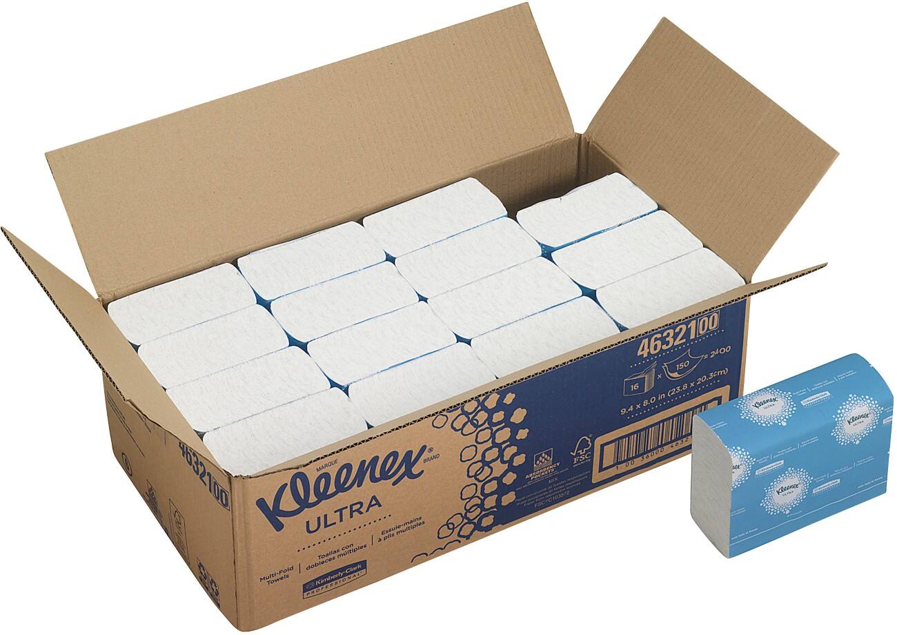 Essuie-mains Kleenex Ultra 4632 2 épaisseurs Pliage en Z Blanc 16 Unités de 150 Feuilles